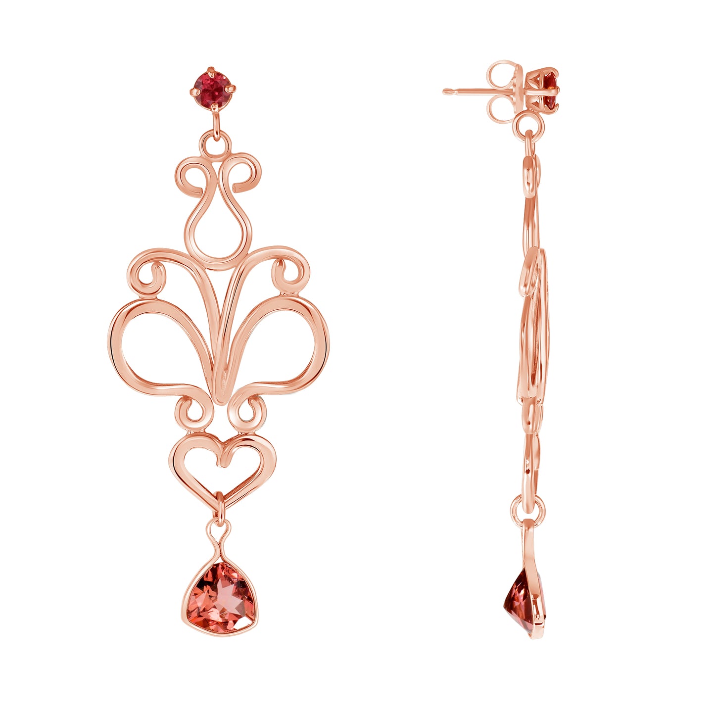 Rose Gold, Tourmaline and Garnet Earrings