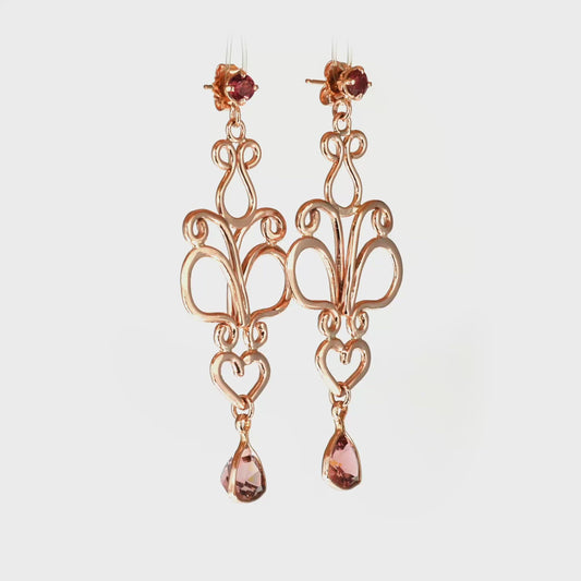 Rose Gold, Tourmaline and Garnet Earrings