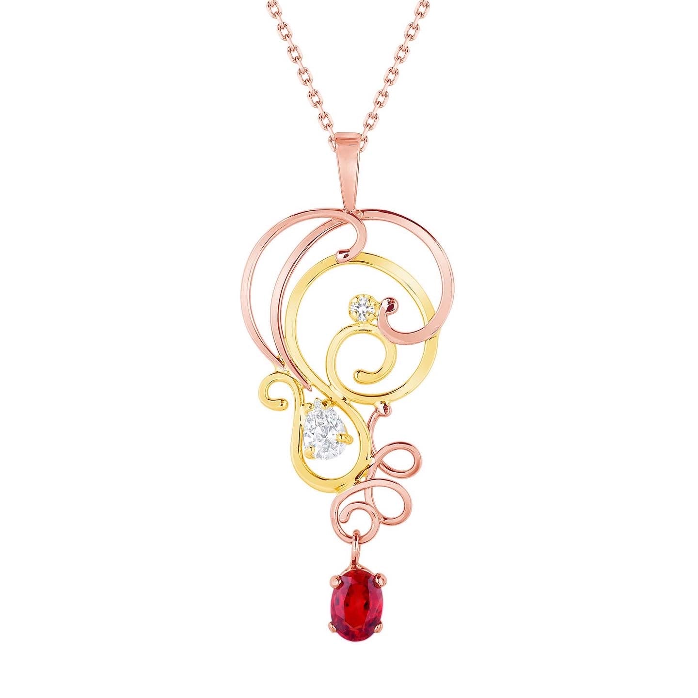 Two-Toned Red-Orange Sapphire and Diamond Necklace