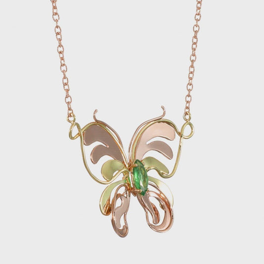 Pink and Green Butterfly Necklace