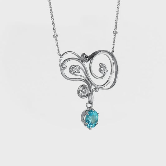 Natural Blue Zircon and Diamond Dancer Necklace
