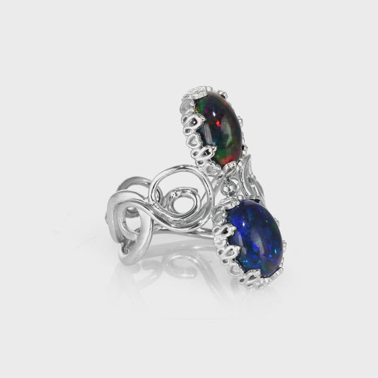 Double Opal Ring in White Gold