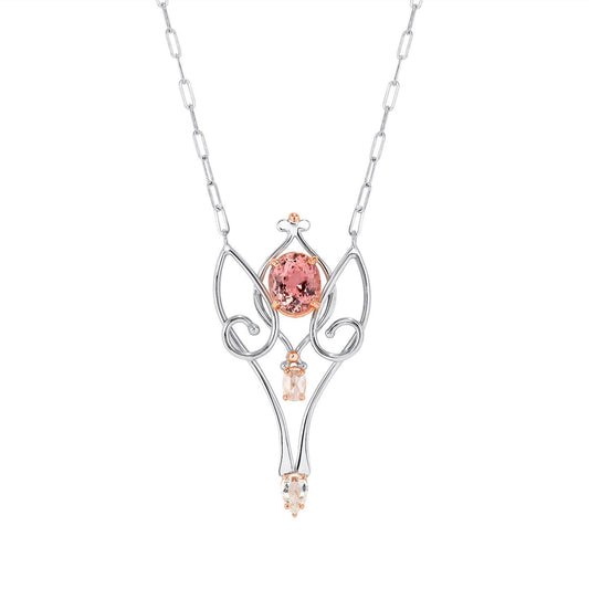 Pink Tourmaline and Rose Cut Diamond Necklace