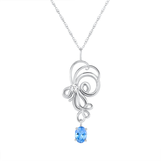 Blue Topaz and White Gold Dancer Pendant