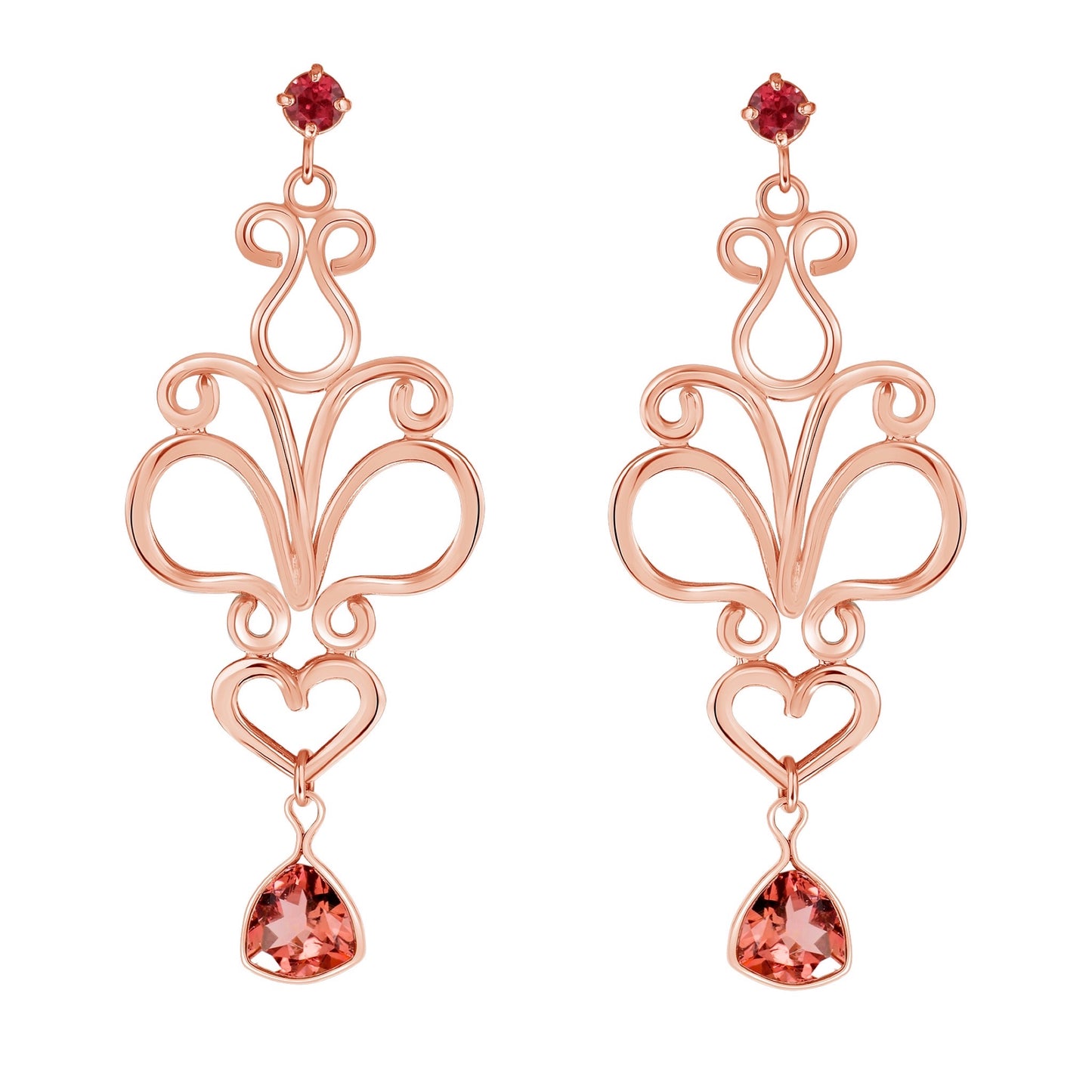 Rose Gold, Tourmaline and Garnet Earrings