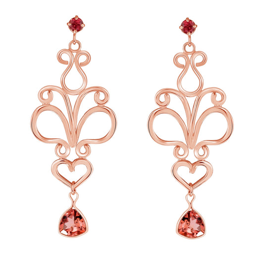 Rose Gold, Tourmaline and Garnet Earrings