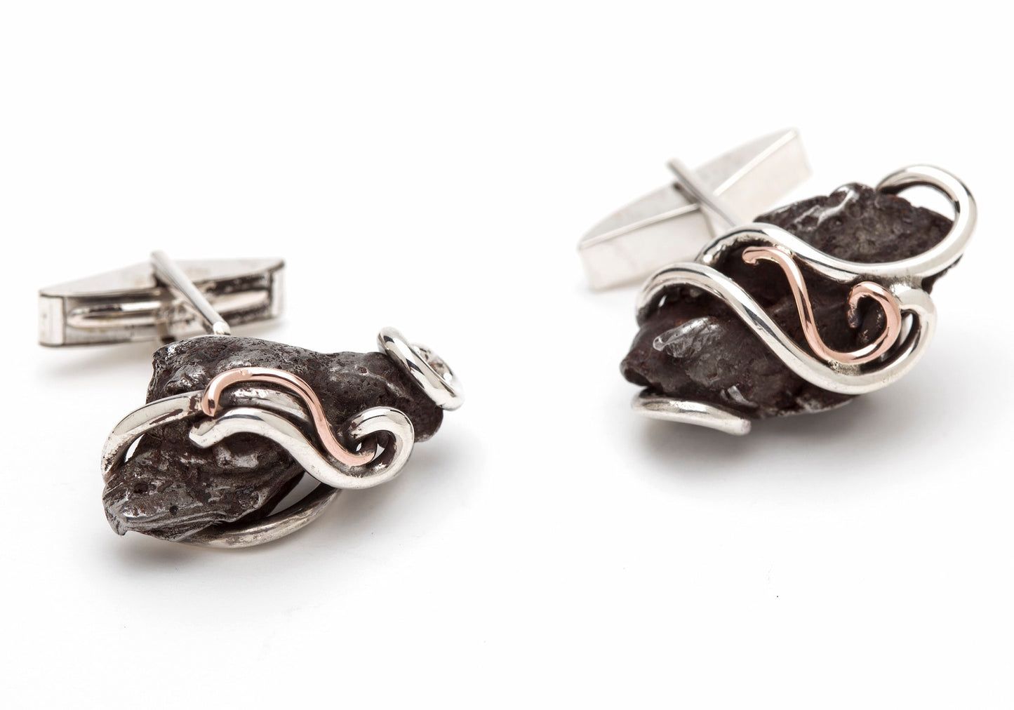 Rose and Silver Meteorite Cufflinks