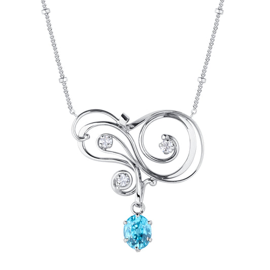 Natural Blue Zircon and Diamond Dancer Necklace