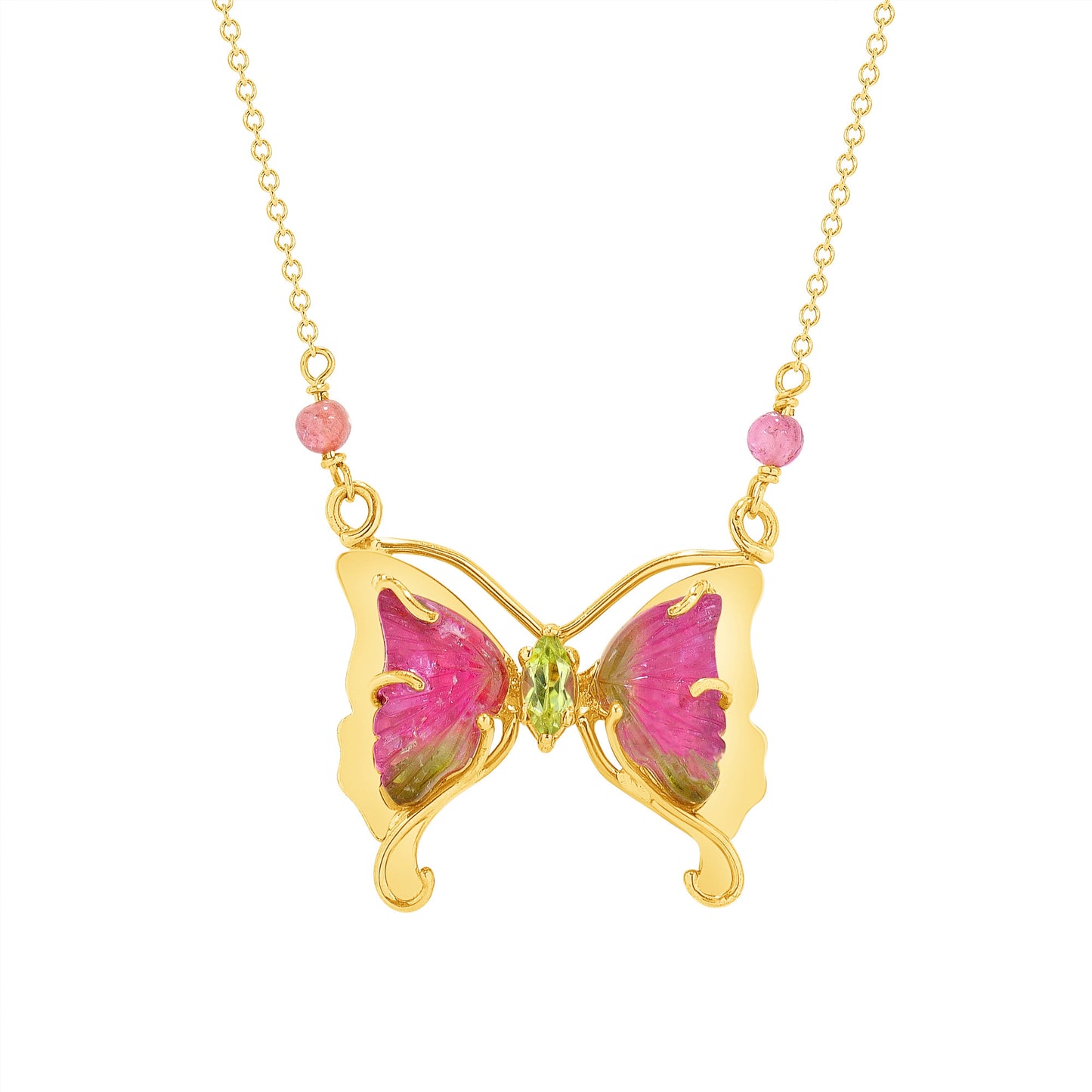 Watermelon Tourmaline and Peridot Butterfly