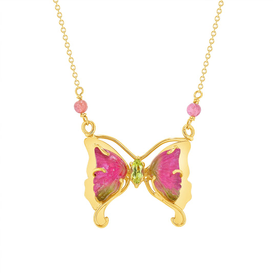 Watermelon Tourmaline and Peridot Butterfly