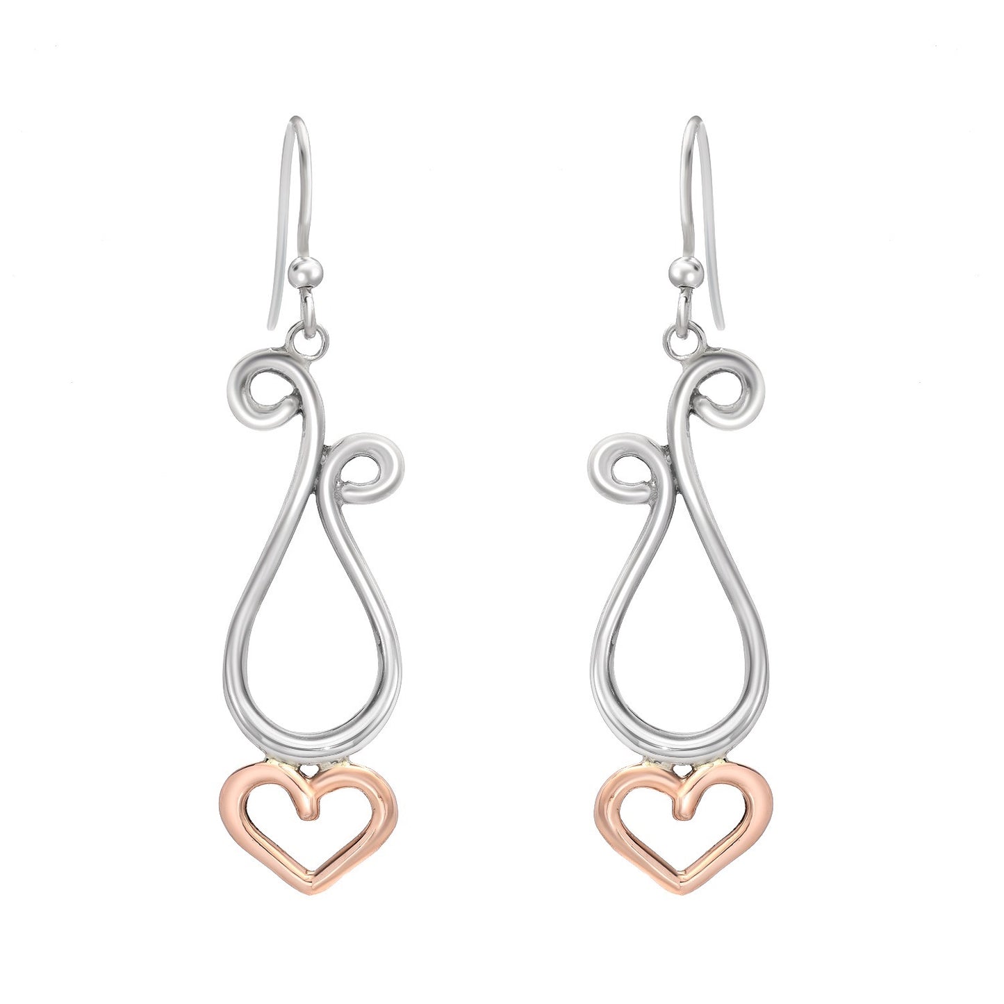 Pink and Silver Dancing Hearts Earrings (Large)
