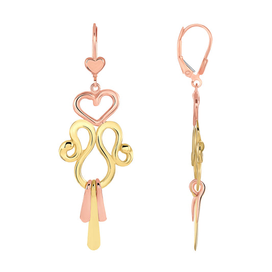 Pink and Green Dancing Heart Snowflake Earrings