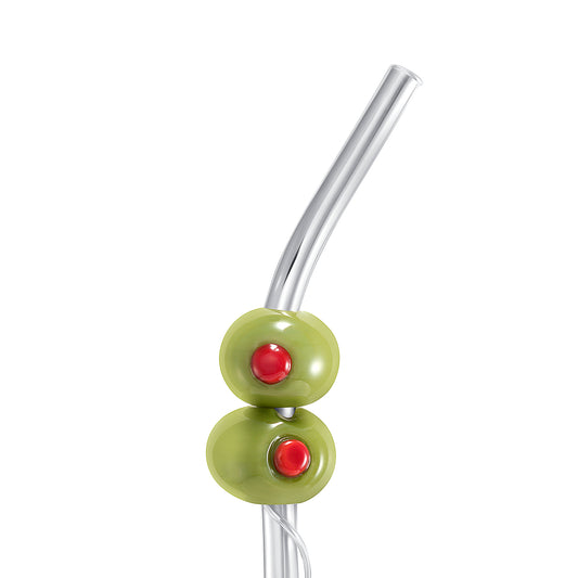 Silver Bloody Mary Straw with Hand-Blown Glass Olives