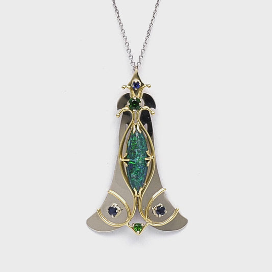 Her Majesty Necklace with Opal, Sapphire and Chrome Diopside