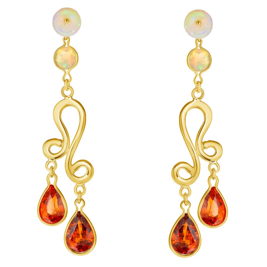 Spessartite and Opal Dancer Earrings