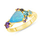 Opal, Sapphire, Blue Zircon and Yellow Gold Cluster Ring