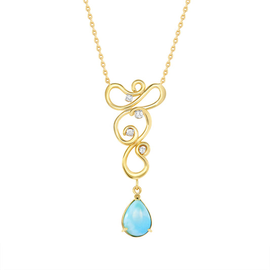 Larimar, Diamonds and Yellow Gold Dancer Necklace