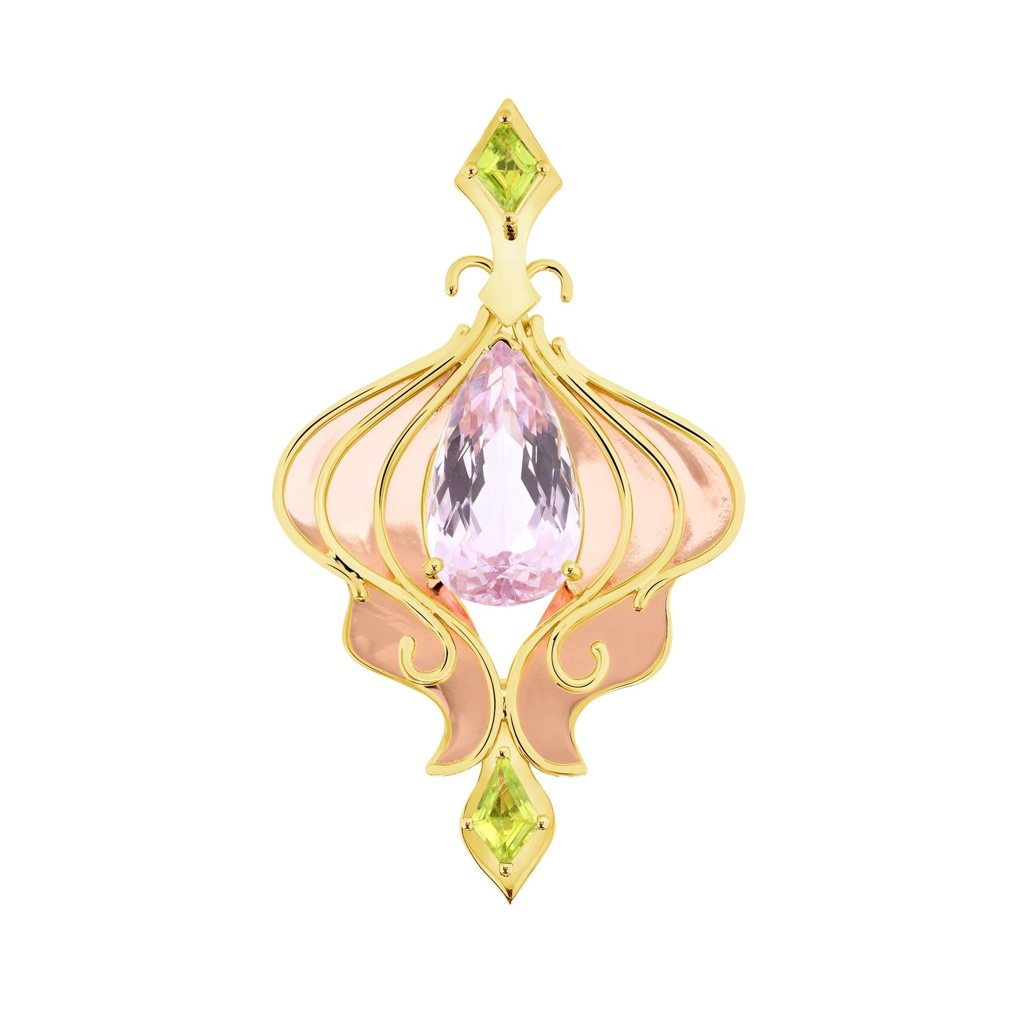 Art Nouveau Pendant With Kunzite and Peridot