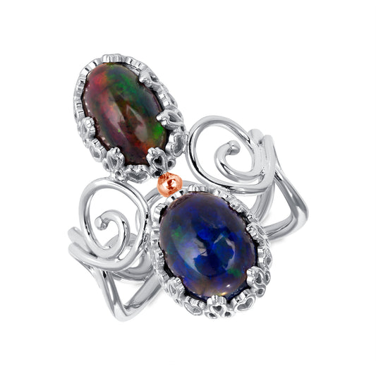 Double Opal Ring in White Gold