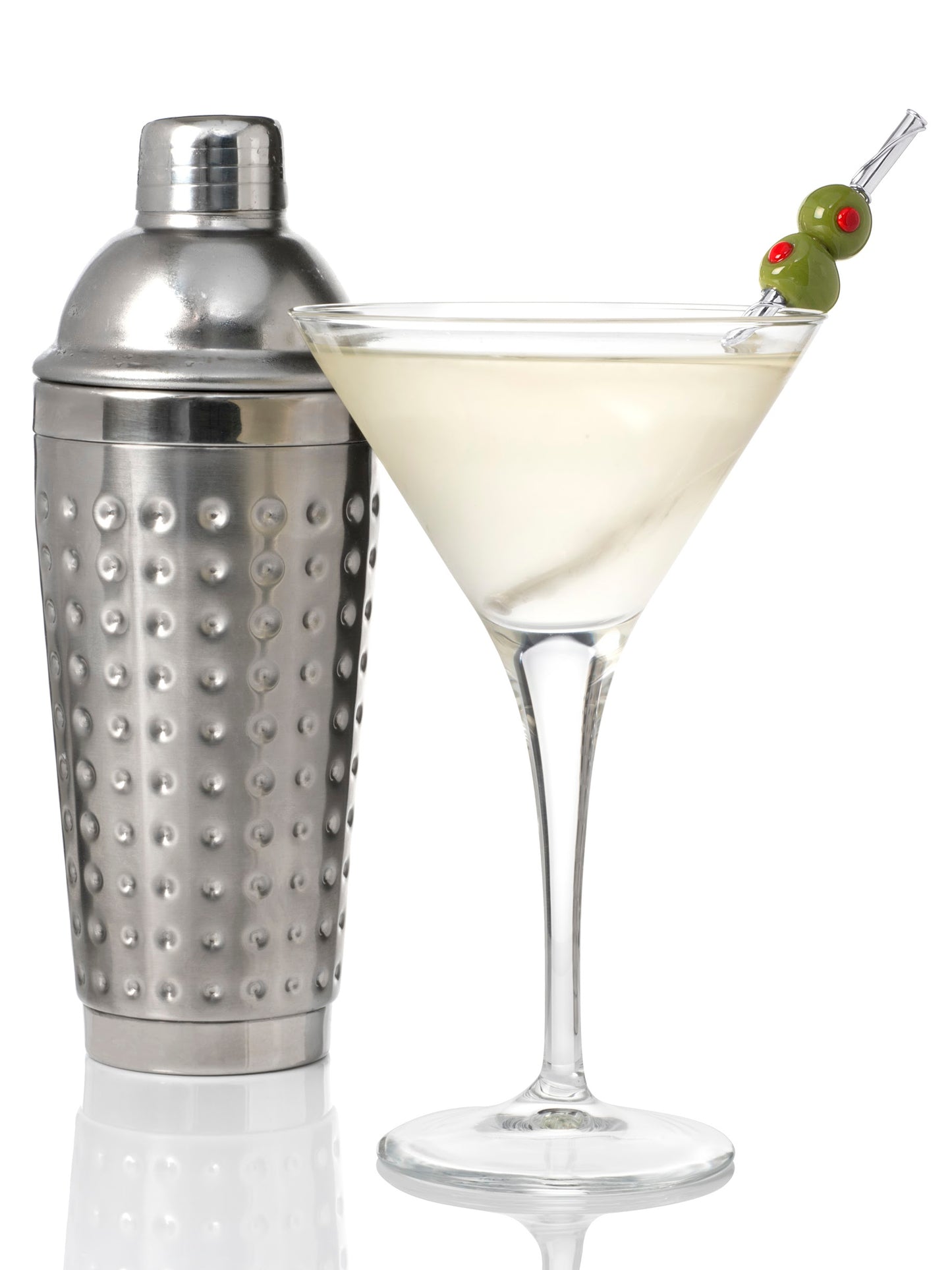 Silver Martini Straw With Hand-Blown Glass Olives
