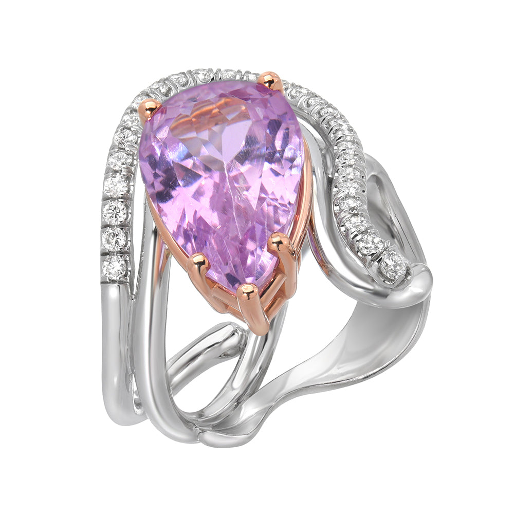 Kunzite and Diamond Ring