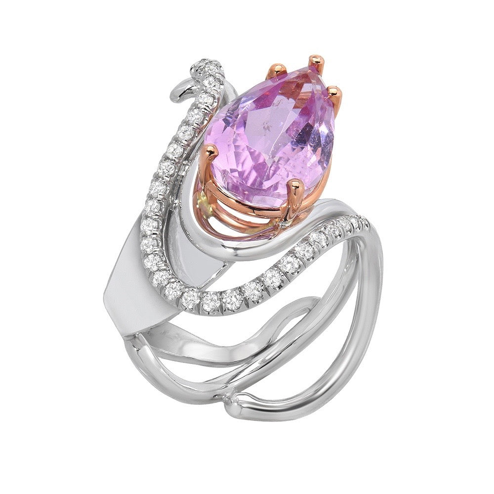 Kunzite and Diamond Ring