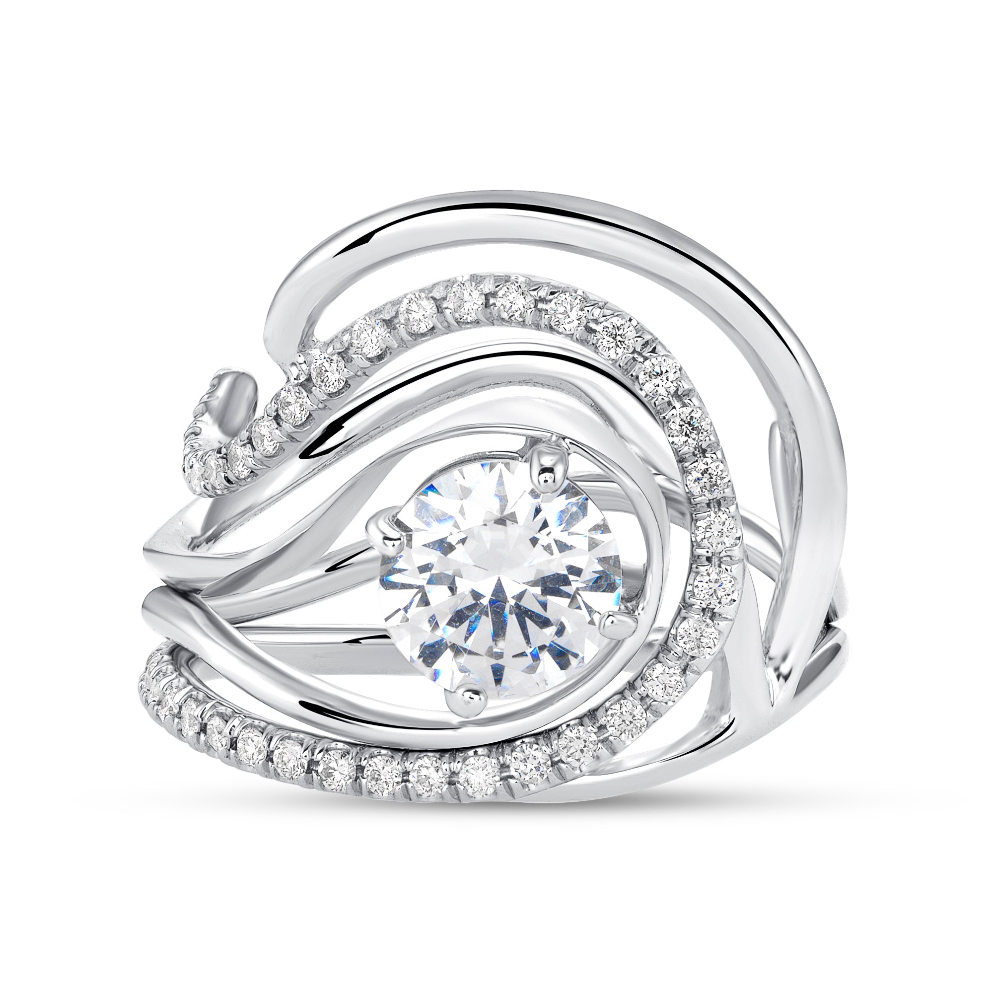 Wave Wedding Rings | 14k White Gold Diamond Wave Ring & Band