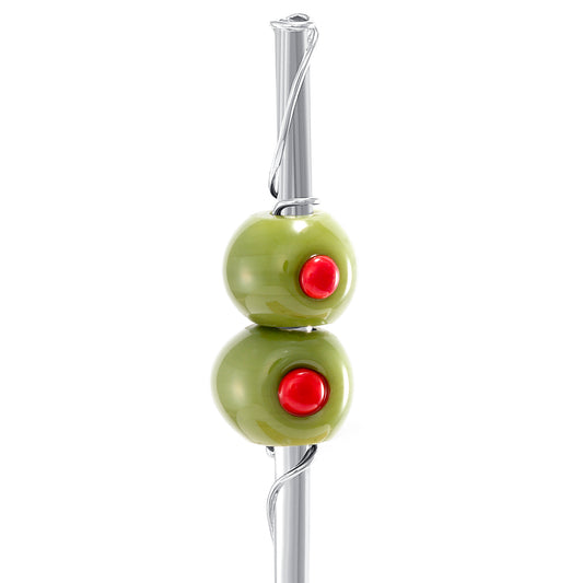 Silver Martini Straw With Hand-Blown Glass Olives
